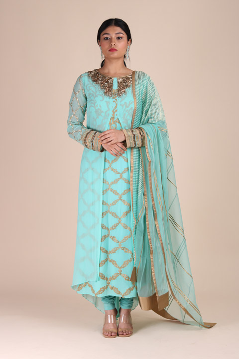 Mint Embroidered Suit Set